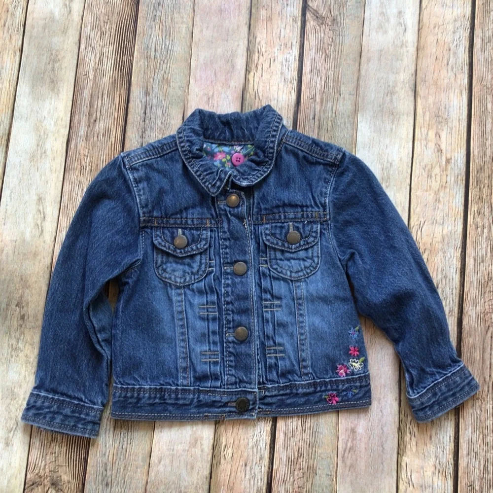 Genuine Kids Oshkosh Embroidered Flowers Denim Jean Jacket
